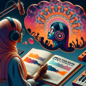 DJ dreaming of playing in front of a huge music festival while also studying the topic of soundcloud music marketing.